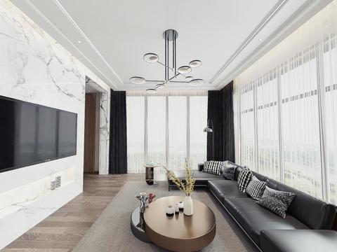  现代客厅餐厅客厅餐厅vr全景3d模型 