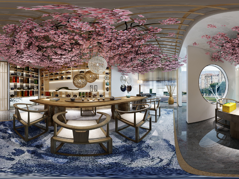  新中式会所茶室全景3d模型 