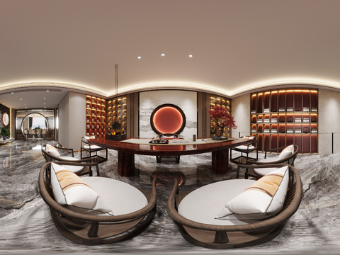  新中式茶室cr全景3d模型 