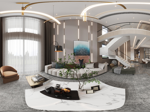  现代别墅客餐厅vr全景3d模型 