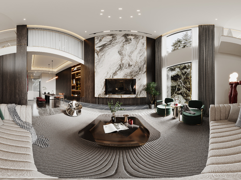  别墅客餐厅cr全景3d模型 