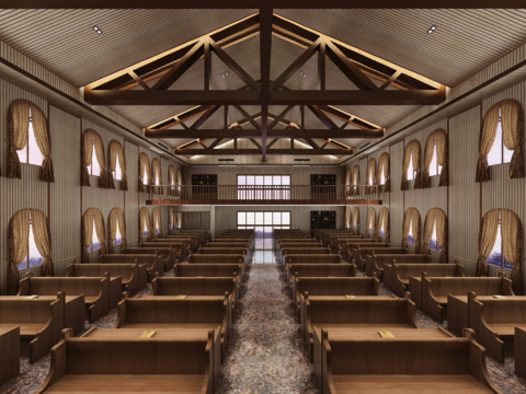  现代教堂全景3d模型 