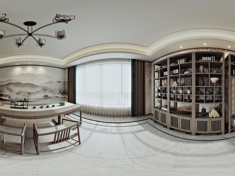  新中式茶室cr全景3d模型 