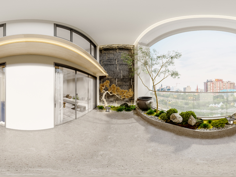  现代阳台花园vr全景3d模型 
