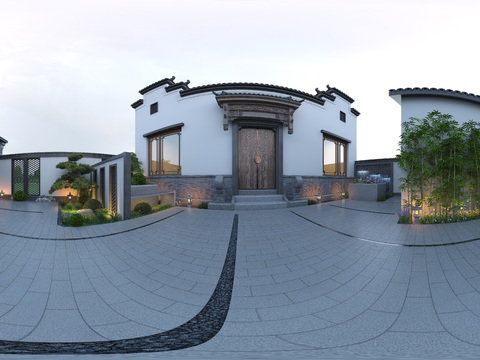  中式别墅庭院花园vr全景3d模型 