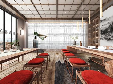  新中式茶室vr全景3d模型 