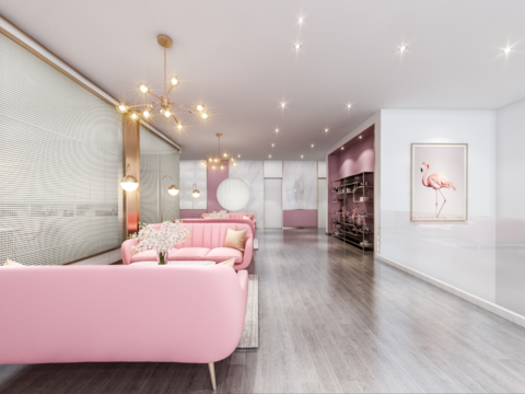  现代网红美容店全景3d模型 