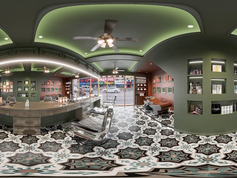  复古理发店cr全景3d模型 
