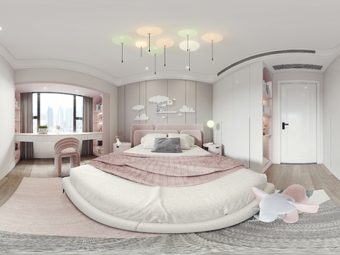  现代儿童房女儿房vr全景3d模型 