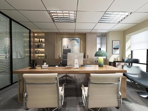  现代总经理办公室全景3D模型 
