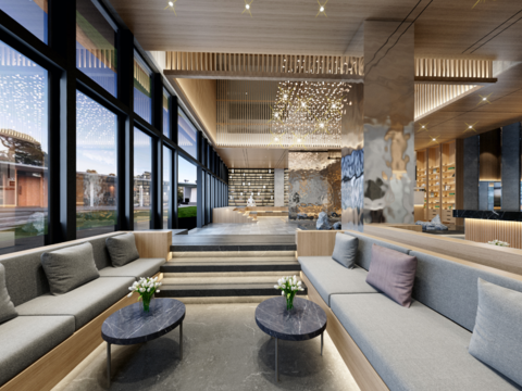  新中式酒店会所大厅vr全景3d模型 