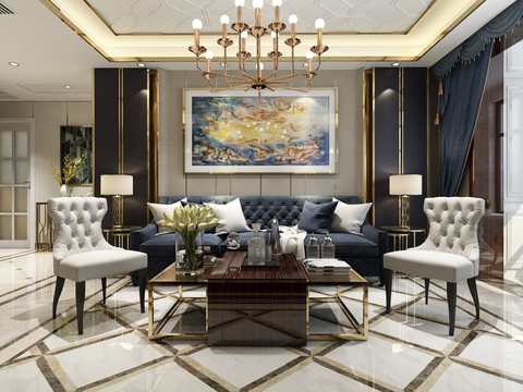  简欧客厅全景3D模型 