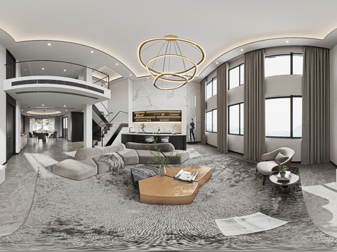  现代别墅客餐厅vr全景3d模型 