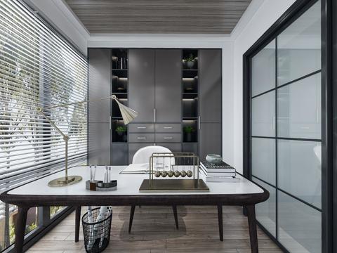  现代书房阳台vr全景3d模型 