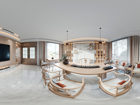  新中式茶室cr全景3d模型 