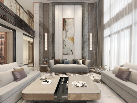  现代别墅客厅餐厅vr全景3d模型 