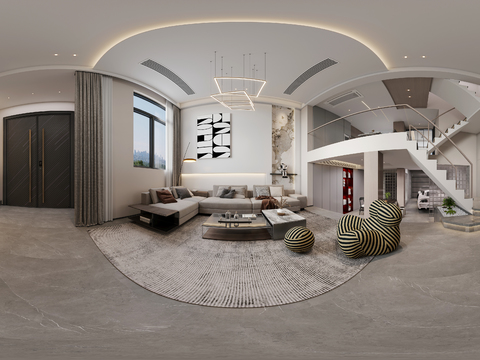  别墅客厅 别墅中空cr全景3d模型 