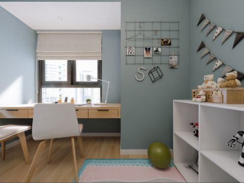  现代卧室儿童房全景3d模型 