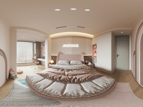 现代儿童房女儿房vr全景3d模型 