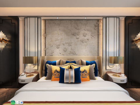  新中式主卧VR全景3d模型 