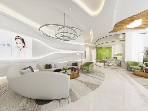  现代美容院前台大厅全景3d模型 