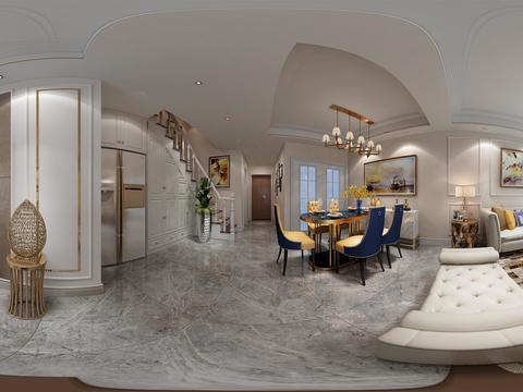  简欧客厅餐厅全景3D模型 