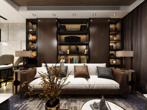  新中式轻奢影音室全景3D模型 