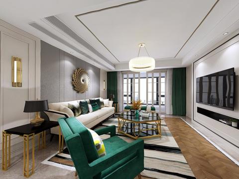  后现代客厅餐厅全景3D模型 