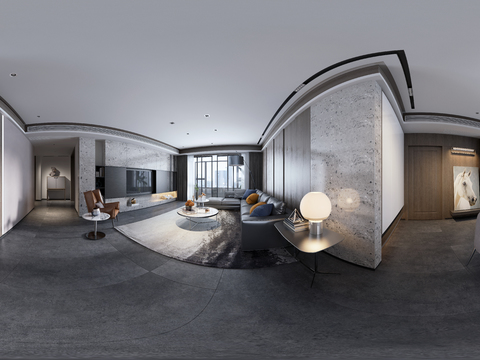  现代极简客餐厅vr全景模型 