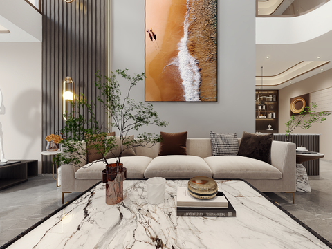  现代别墅客厅vr全景3d模型 