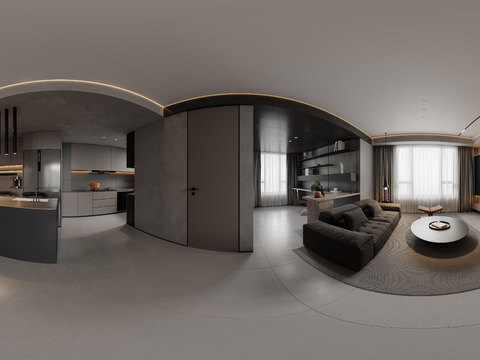  现代客餐厅 岛台餐桌cr全景3d模型 