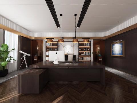 后现代总经理办公室全景3D模型 