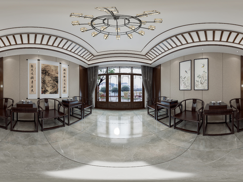  新中式会客厅 祠堂vr全景3d模型 