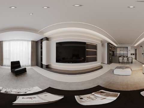  现代客餐厅 岛台餐桌cr全景3d模型 