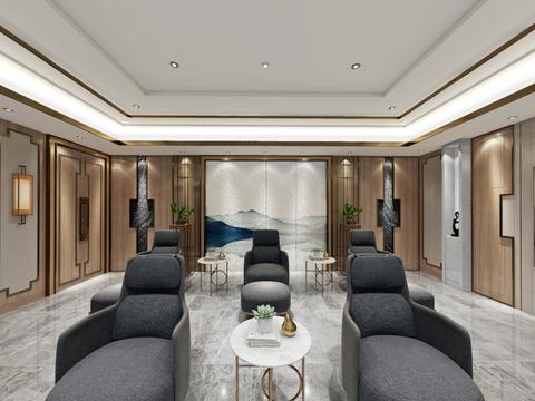  新中式家庭影音室VR全景3d模型 