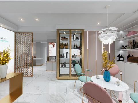  现代美容机构前台大厅全景3d模型 