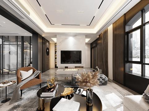  现代客厅餐厅vr全景3d模型 
