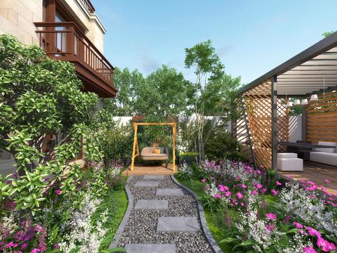  现代别墅庭院花园vr全景3d模型 