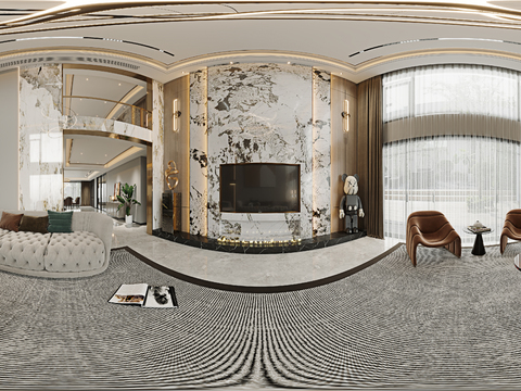  轻奢别墅客餐厅 别墅大堂vrcr全景3d模型 