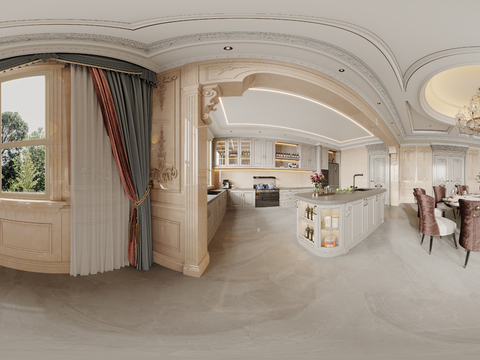  法式厨房 餐厅cr全景3d模型 