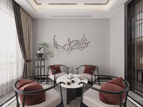  新中式茶室cr全景3d模型 