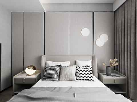  现代极简卧室主人房全景3d模型 