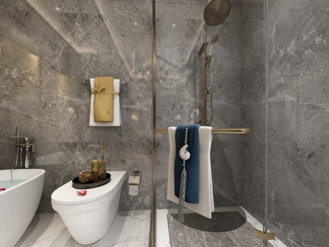  新中式卫生间浴室全景3d模型 