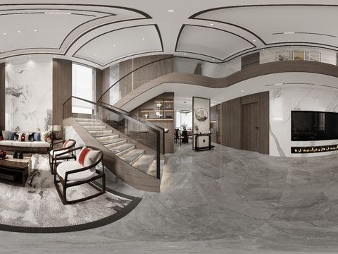  别墅客餐厅cr全景3d模型 