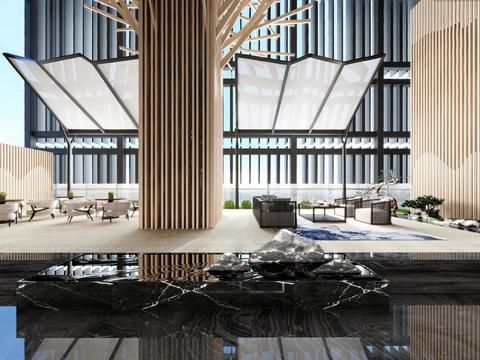  新中式会所接待大堂vr全景3d模型 