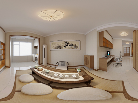  新中式茶室cr全景3d模型 