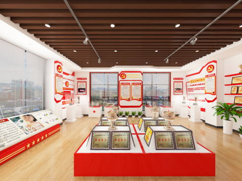  新中式党建文化宣传展厅vr全景3d模型 