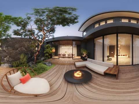  现代庭院 花园cr全景3d模型 