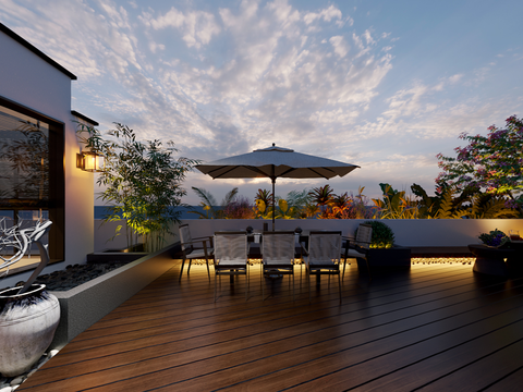  现代民宿户外阳台景观vr全景3d模型 