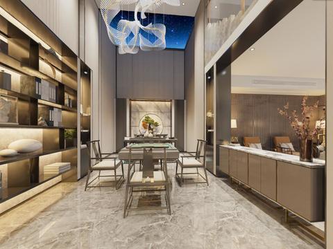  新中式地下室娱乐室vr全景3d模型 